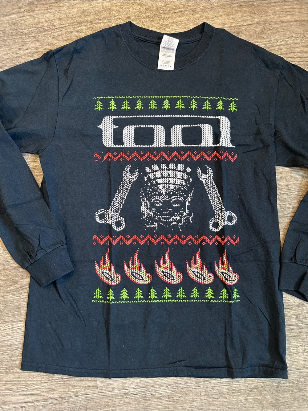 Tool Ugly Christmas Sweater Long Sleeve Graphic Tee Black Size Medium